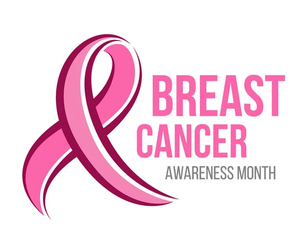 Breast Cancer Awareness Month Banner Pink Ribbon Sign Text Vector — Vector de stock