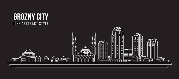 Cityscape Building Panorama Line Art Vector Illustration Design Grozny City — Stockový vektor