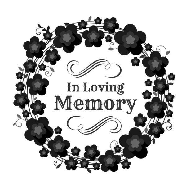 Loving Memory Text Circle Vine Wreath Black Flowers Frame Vector — Stockový vektor