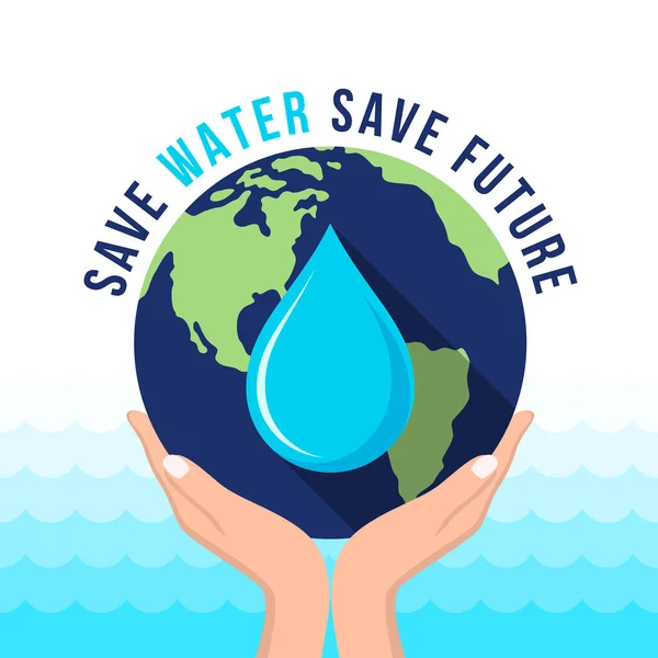 Water Future Text Hand Hold Dropwater Earth World Vector Design — Vector de stock