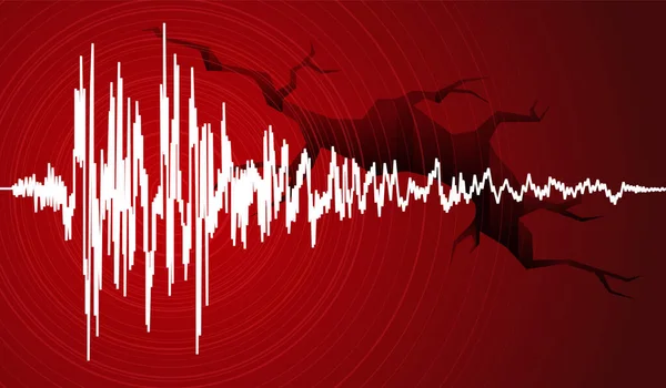 Vektorillustration Der Erdbebenkurvenwelle Und Des Erdrisses Auf Rotem Hintergrund — Stockvektor
