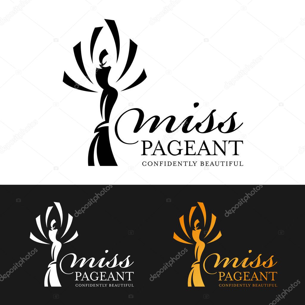 Miss pageant logo sign with woman queen abstract modern style vector art design