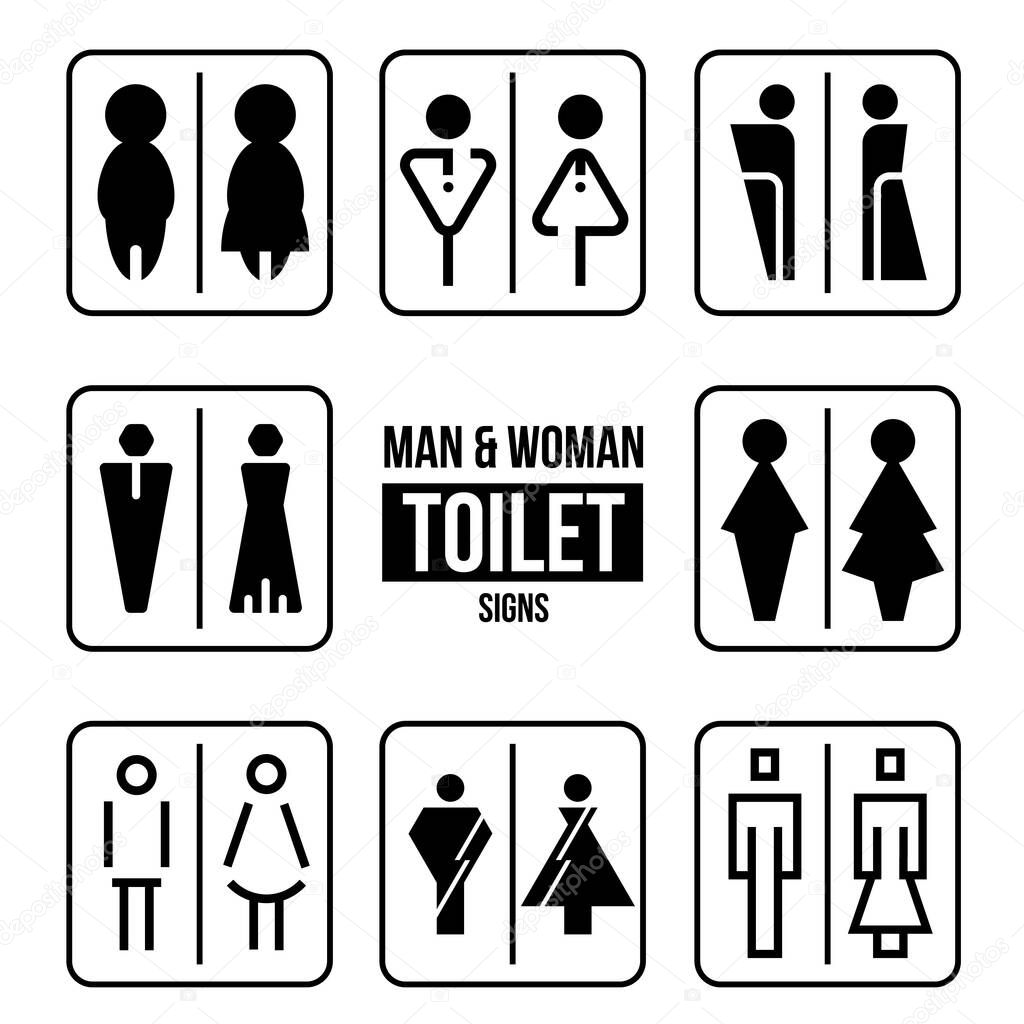 Man and Woman Toilet sign vector collection set design