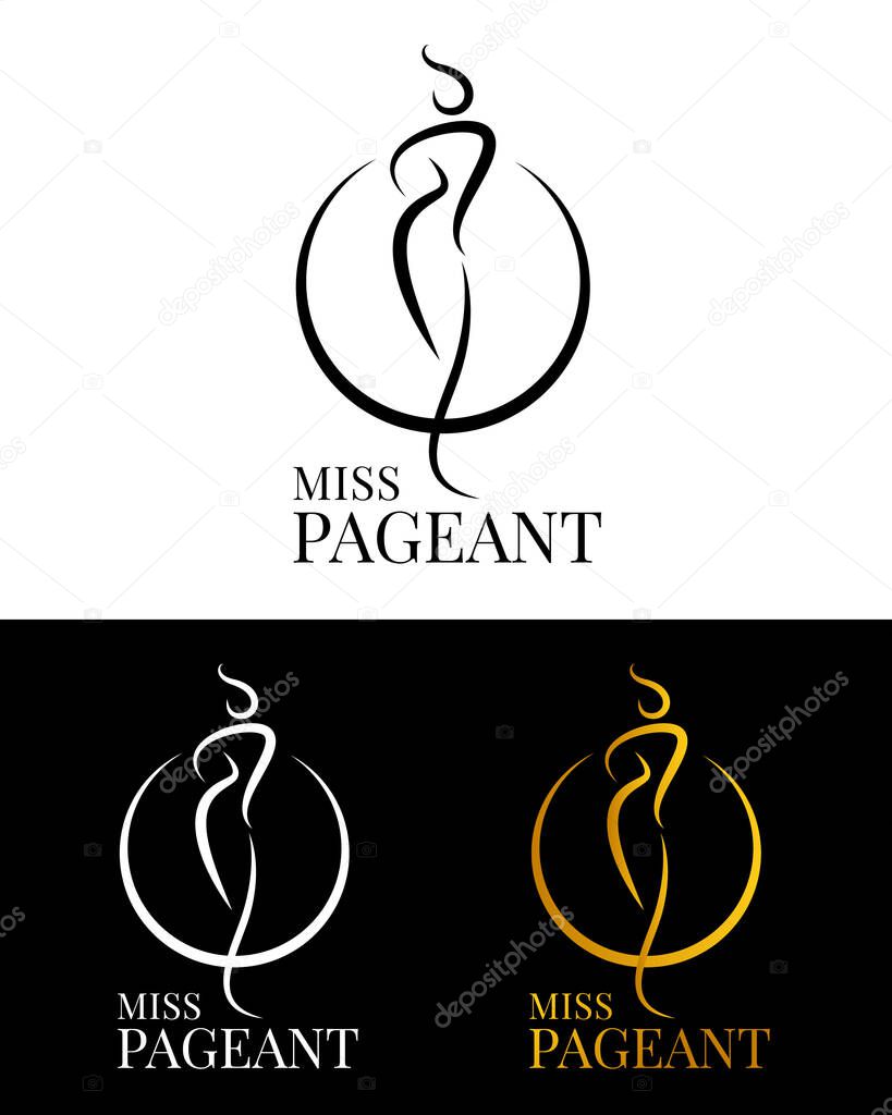 Miss pageant logo sign with abstract line woman and circle ring  vector design