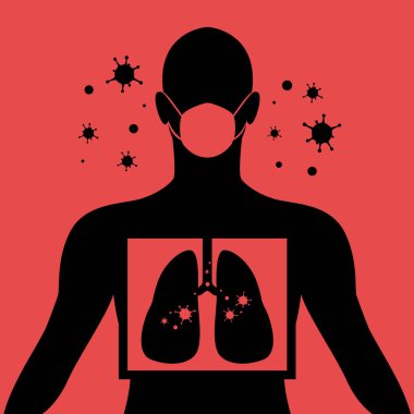 virus concept with virus enters the lungs human wear mask sign vector design