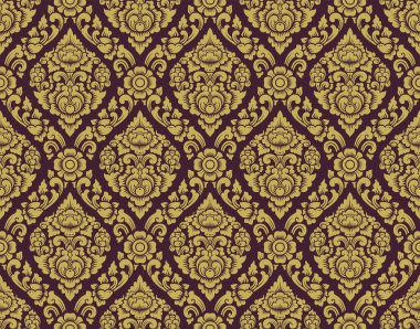 Gold and brown Lai thai pattern ,Thai traditional background with Flowers and vines cross vector art design