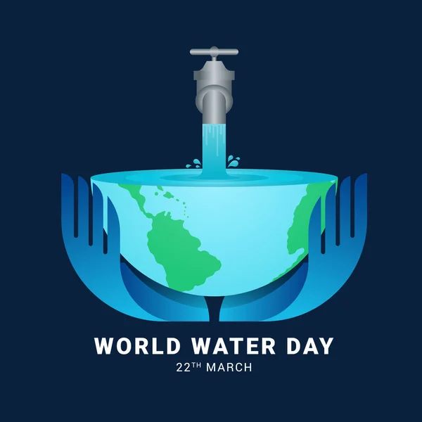 World Water Day Banner Hand Holding Water Flows Tap Earth — Vector de stock