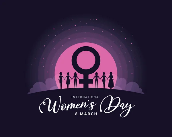 International Women Day Banner Silhouette Group Women Shaking Hands Female — Stockvector