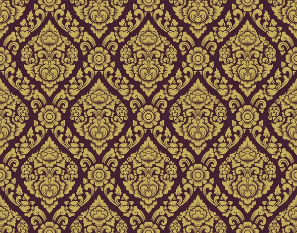 Gold Brown Lai Thai Pattern Thai Traditional Background Flowers Vines — Image vectorielle