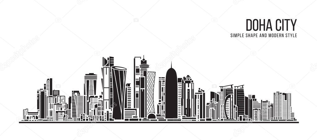 Cityscape Building Abstract Simple shape and modern style art Vector design - Doha city