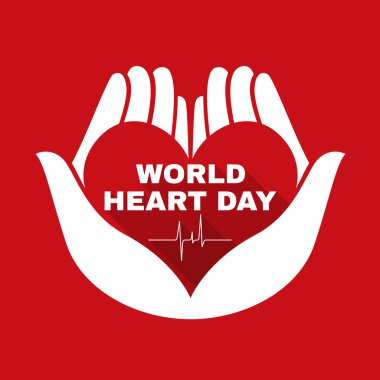 World heart day banner with White hand hold care heart sign on red background vector design