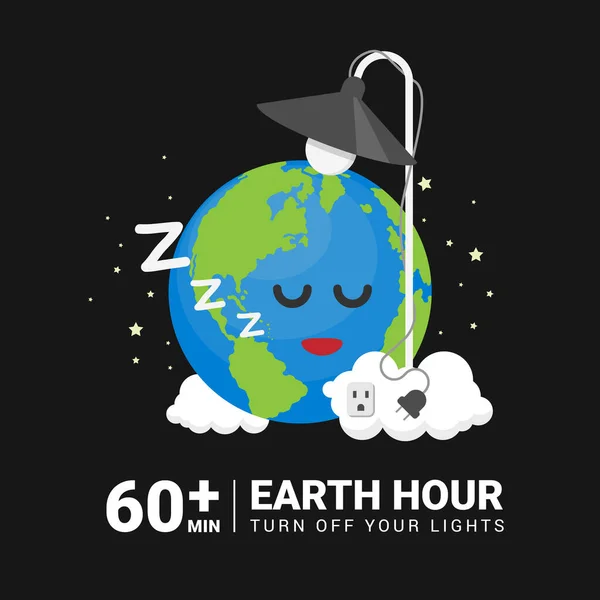 Earth Hour Day Banner Earth Character Sleep Turn Light Vector — Archivo Imágenes Vectoriales