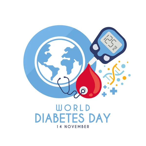 World Diabetes Day Blood Glucose Testing Dna Sign Stethoscope World — 스톡 벡터