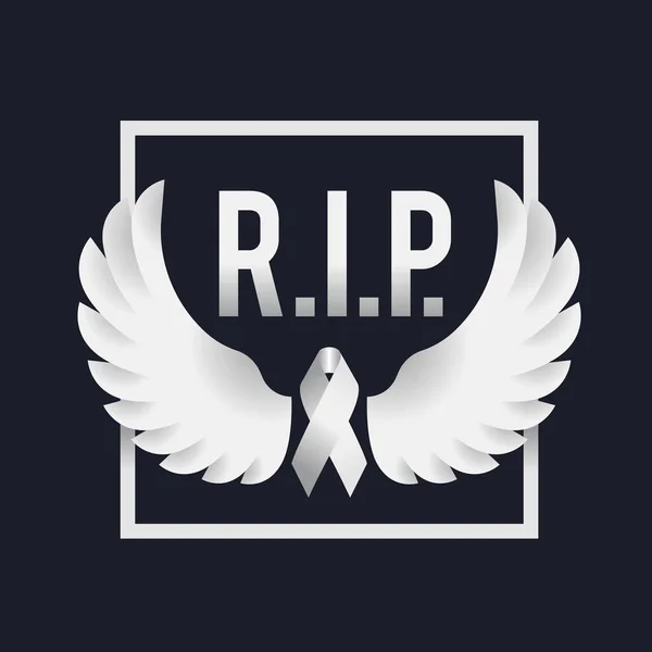 White Ribbon White Peace Wings Frame Text Dark Background Vector — Archivo Imágenes Vectoriales