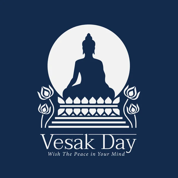 Vesak Day Banner Buddha Sit Lotus Circle Full Moon Blue — Διανυσματικό Αρχείο