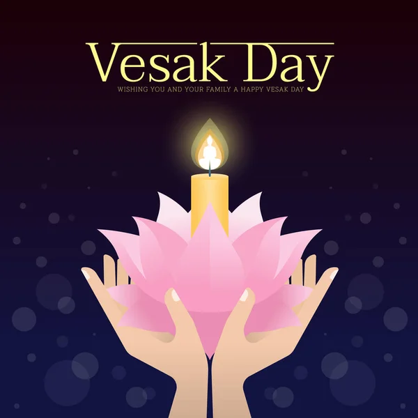 Vesak Day Banner Hand Holding Candle Light Lotus Remember Lord — Διανυσματικό Αρχείο