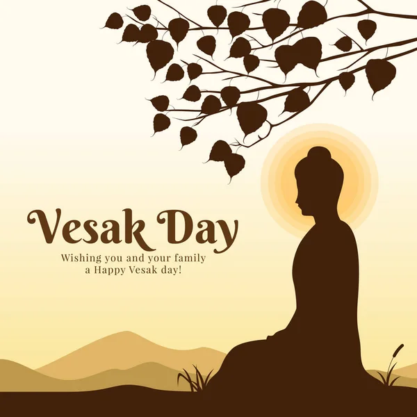 Vesak Day Scenery Lord Buddha Meditation Bodhi Tree Vector Design — 图库矢量图片