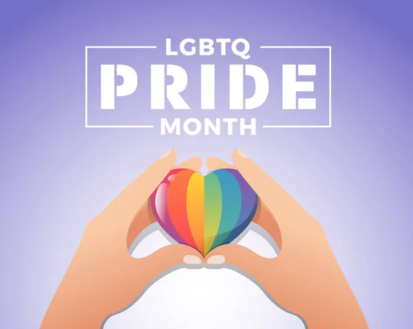 Lgbtq Pride Month Banner Hand Hold Care Rainbow Heart Sign — Stok Vektör