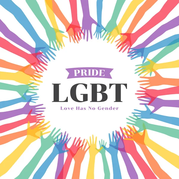 Rainbow Colorful Hands Circle Pride Lgbt Love Has Gender Text — Stok Vektör