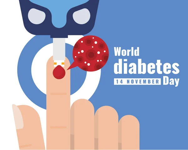 World Diabetes Day Close Glucose Testing Blood Finger Blood Glucose — Archivo Imágenes Vectoriales