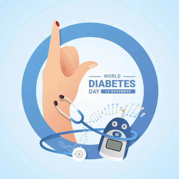 World Diabetes Day Blood Finger Hand Glucose Testing Stethoscope Dna — Stock vektor