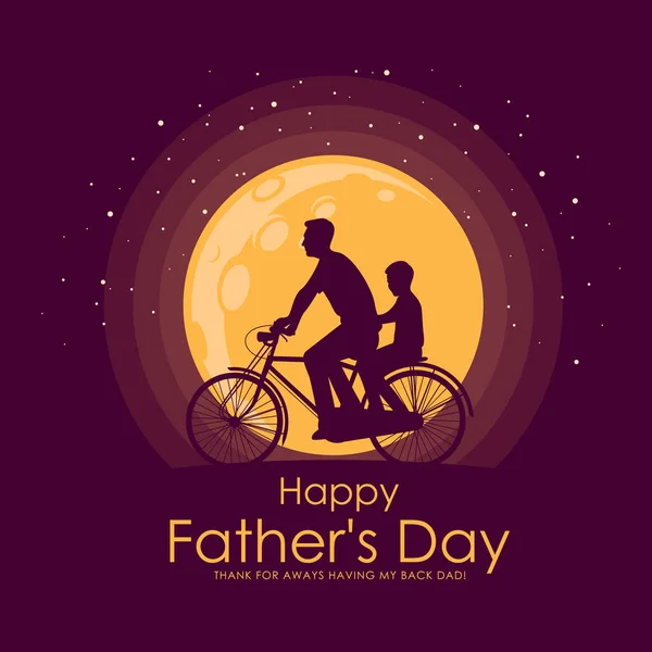 Happy Father Day Banner Silhouette Son His Father Riding Bicycle — Stock Vector