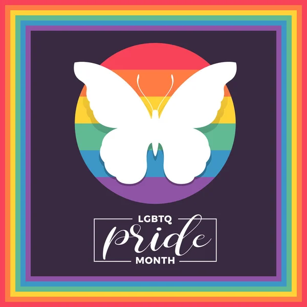 Lgbtq Pride Month Whit Butterfly Rainbow Circle Rainbow Frame Vector — Stok Vektör
