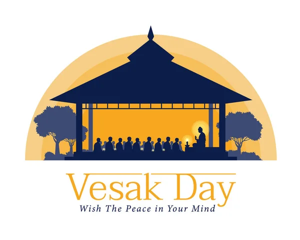 Vesak Day Banner Lord Buddha Preached Monks Ashram Night Time — Διανυσματικό Αρχείο