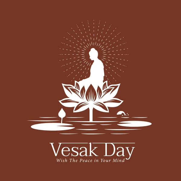 Vesak Day Banner Lord Buddha Meditated Big Lotus Flower River — Διανυσματικό Αρχείο