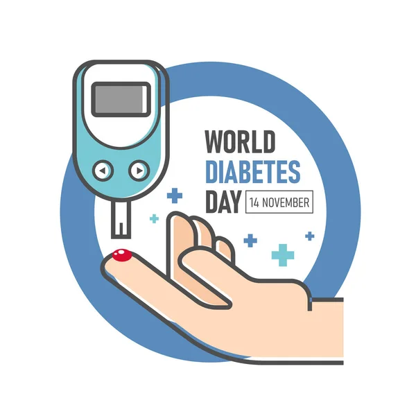 World Diabetes Day Diabetes Blood Glucose Meter Hand Blue Ring — Vetor de Stock