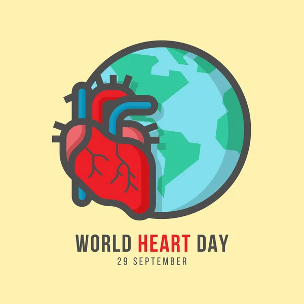 World Heart Day Banner Human Heart Globe Line Filled Style —  Vetores de Stock