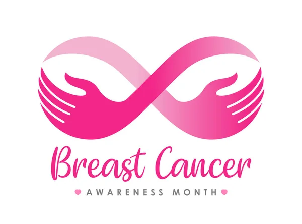 Breast Cancer Awareness Month Banner Pink Infinity Hand Hold Breast — Stock vektor