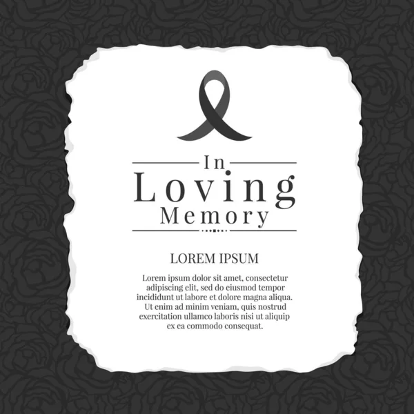 Loving Memory Text Black Ribbon Sign White Paper Tear Abstract — Stockvector