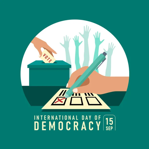 International Day Democracy Banner Hand Writing Vote Cross Card Lowering — Stock Vector