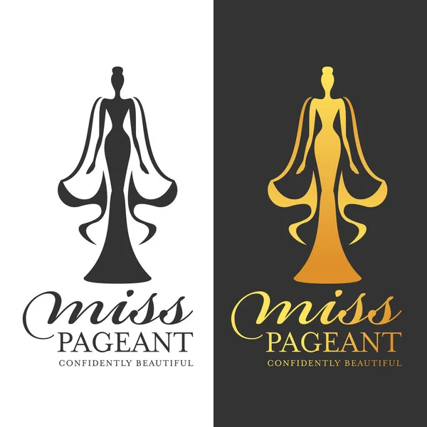 Miss Pageant Logo Sign Black Gold Woman Queen Cape Vector — Stock vektor