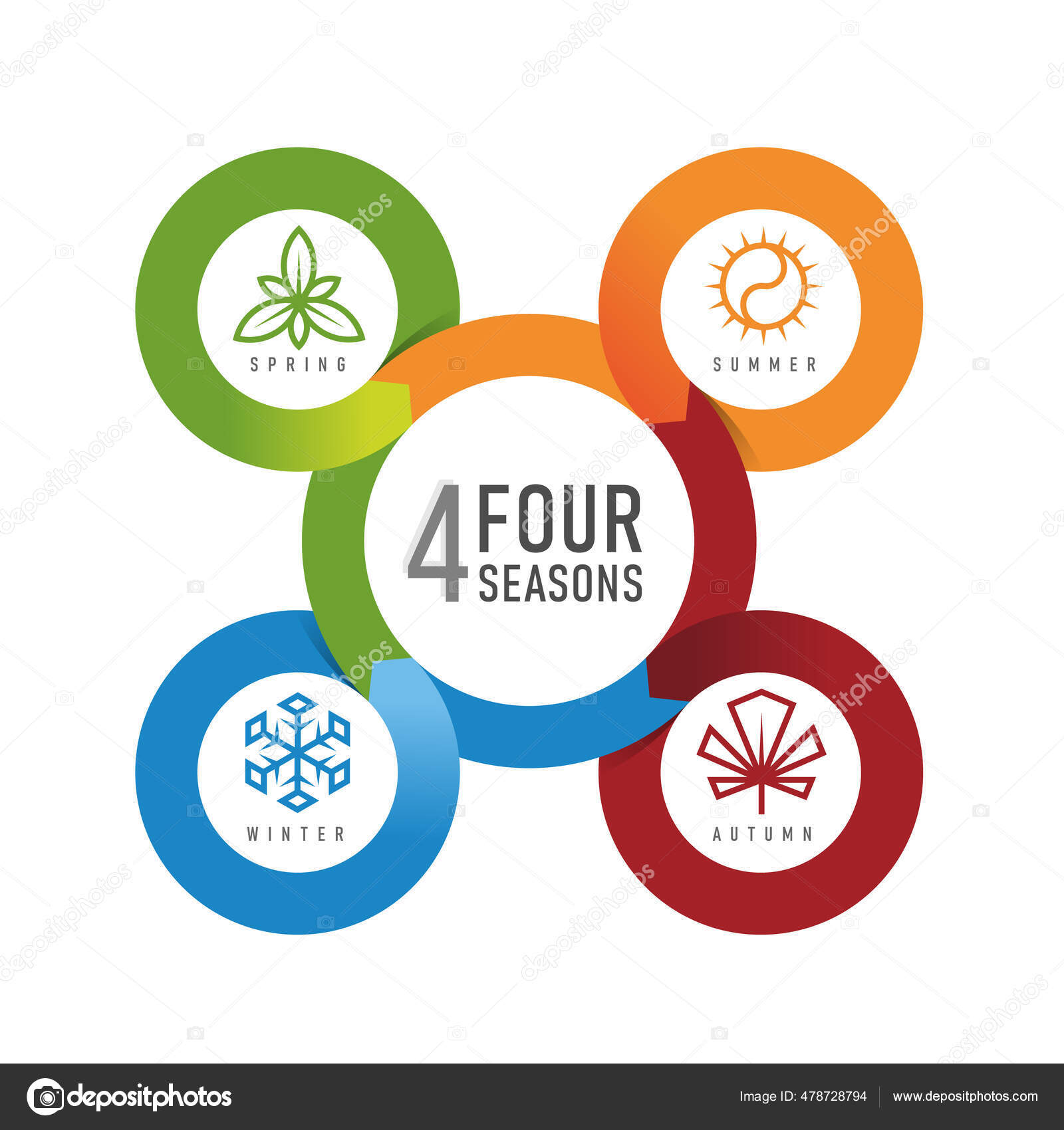 Four Seasons Circle Loop Chart Line Icon Sign Spring Summer Stock ...