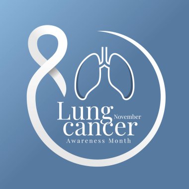 Lung cancer awareness month november banner with lung line sign and text in white ribbon circle around frame on blue background vector design