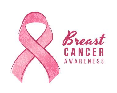 Breast cancer awareness - Pink ribbon with flower texture and border line sign vector design