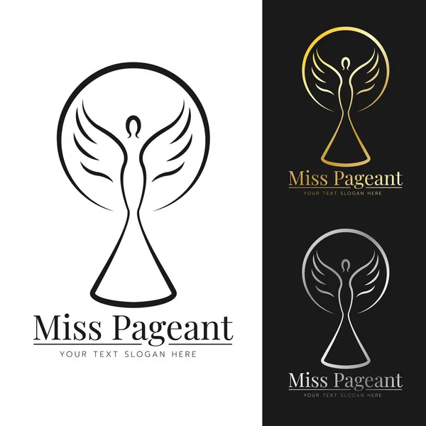 Miss Pageant Logo Sign Black Gold Silver Abstract Line Beauty — Stock vektor