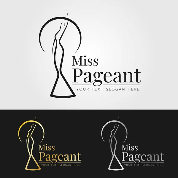 Miss Pageant Logo Sign Black Gold Silver Abstract Line Beauty — Stockvector