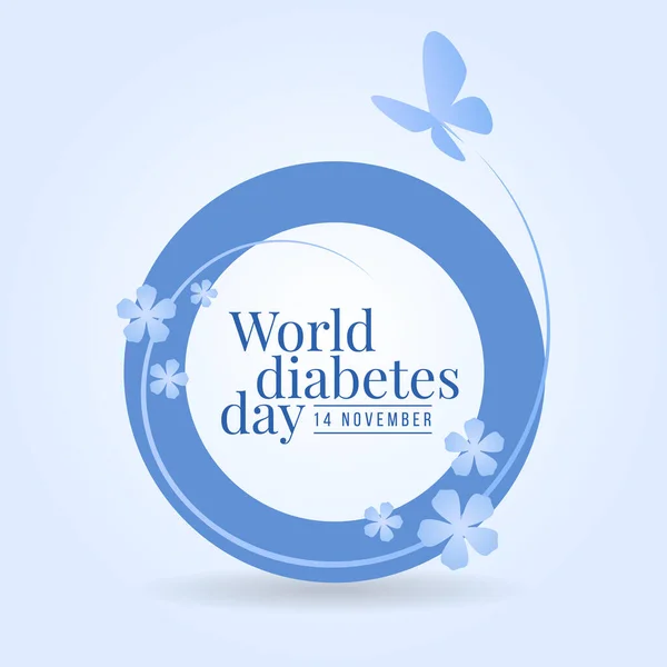 World Diabetes Day Banner Flower Butterfly Flying Blue Circle Ring — Stockvector
