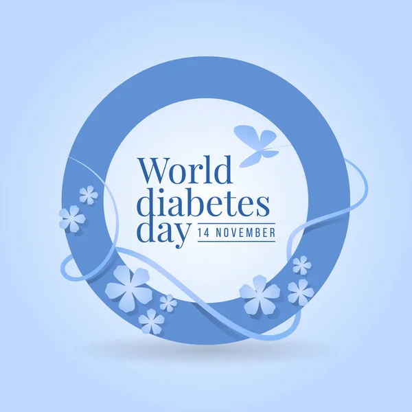 World Diabetes Day Banner Flower Butterfly Flying Blue Circle Ring —  Vetores de Stock