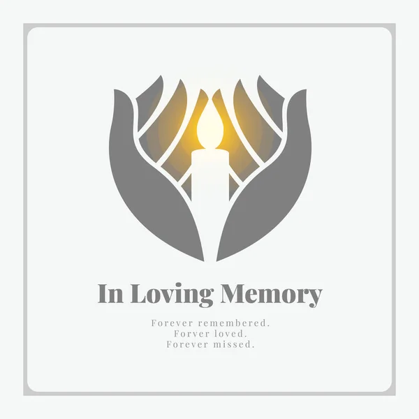 Praying Hands Holding Light Candle Sign Loving Memory Letter Vector — Stock Vector