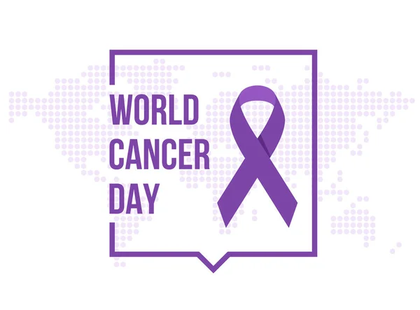 World Cancer Day Banner Purple Ribbon Sign Text Speech Box — Archivo Imágenes Vectoriales