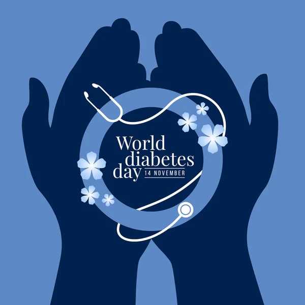 World Diabetes Day Hand Hold Blue Circle Ring Sign Flower — Archivo Imágenes Vectoriales
