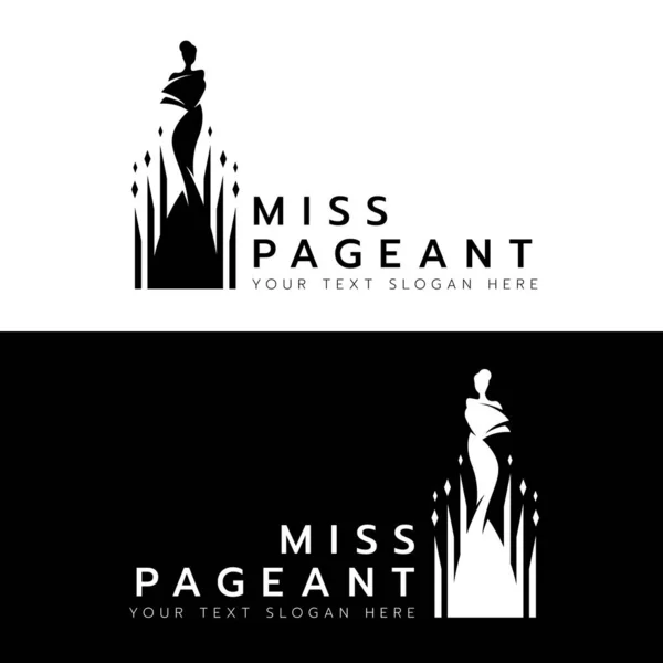 Miss Pageant Logo Beauty Queen Wear Dress Crystal Stick Sign — Image vectorielle