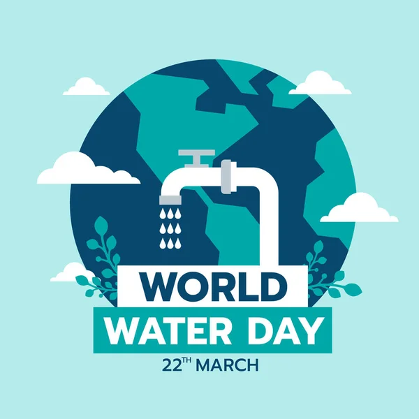 World Water Day Banner Drop Water Fall Tap Globle World — ストックベクタ