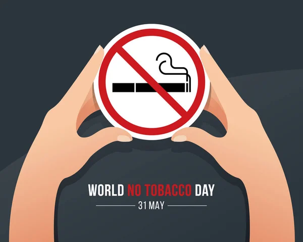 World Tobacco Day Hand Hold Circle Smoking Sign Dark Background — Stok Vektör