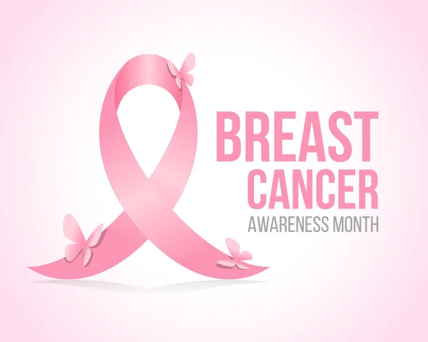 Breast Cancer Awareness Month Banner Butterfly Pink Ribbons Sign Vector — Vector de stock