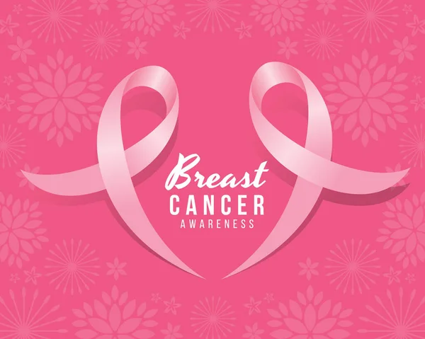 Breast Cancer Awareness Text Two Soft Pink Ribbon Sign Heart — Stockvector